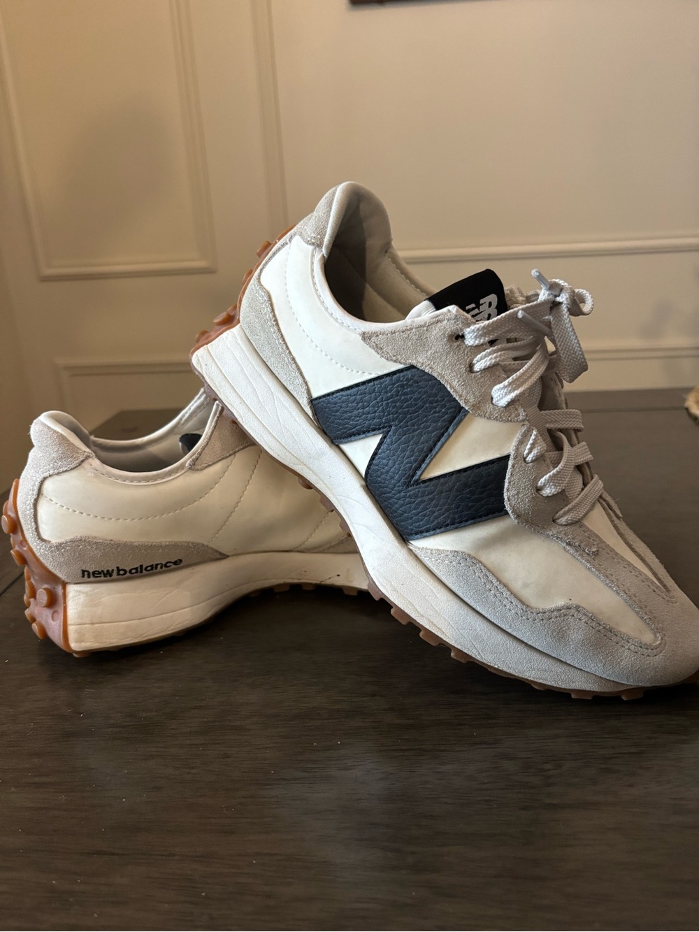 New Balance White & Navy 327 Classic Sneaker